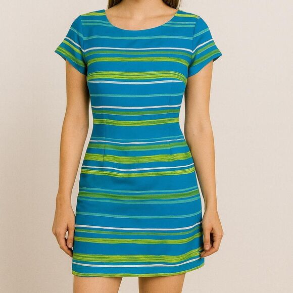 Vintage 90s 1990s Y2K 2000s Blue and green striped short sleeve dress - Picture 7 of 7